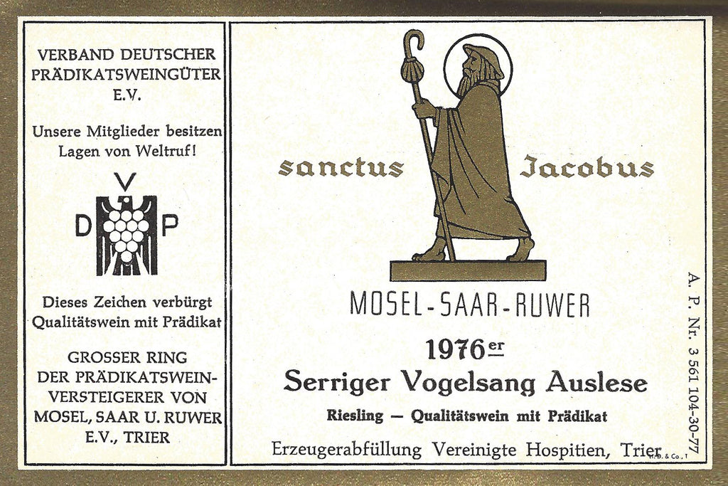 Vereinigte Hospitien - 1976 Serriger Schloss Vogelsang Riesling Auslese white wine